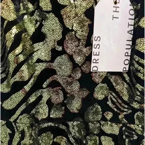 Dress the Population Zahra Sequin Slit Midi Dress Black Gold S new formal - Picture 2 of 7